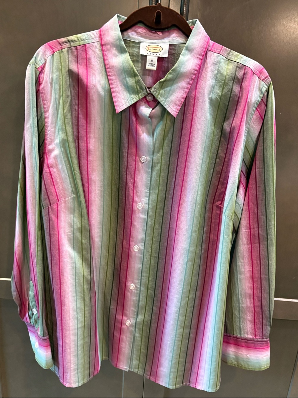 Talbots Striped Long Sleeve Button Front Shirt, 18W